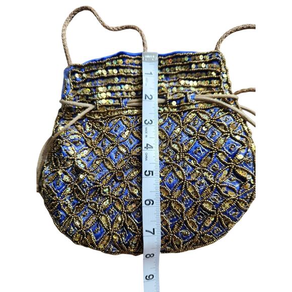 Potli Bag Purple Gold Drawstring Pouch Indian Bridal Party Embroidery Sequin - Picture 6 of 7